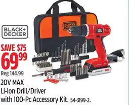 Canadian Tire BLACK+DECKER 20V MAX Li-Ion Drill.Driver with 100-Pc Accessory Kit offer
