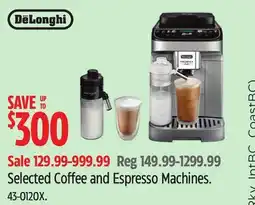 Canadian Tire Selected DeLonghi Coffee and Espresso Machines offer