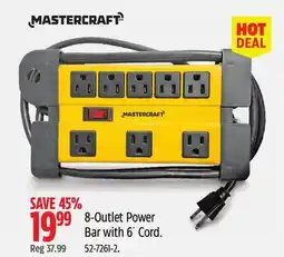 Canadian Tire Mastercraft 8-Outlet Power Bar with 6' Cord offer
