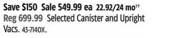 Canadian Tire DYSON Selected Canister and Upright Vacs offer