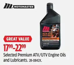 Canadian Tire Selected Motomaster Premium ATV/UTV Engine Oils and Lubricants offer