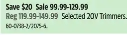Canadian Tire Selected 20V Trimmers offer