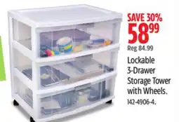 Canadian Tire Type A Lockable 3-Drawer Storage Tower with Wheels offer
