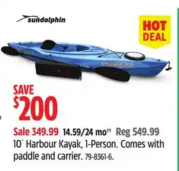 Canadian Tire 10´ Harbour Kayak, 1-Person. Comes with paddle and carrier offer