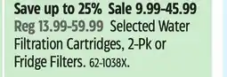 Canadian Tire RAINFRESH Selected Water Filtration Cartridges, 2-Pk or Fridge Filters offer