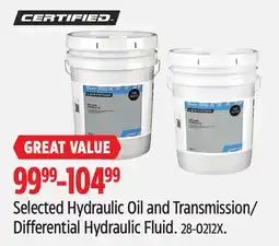 Canadian Tire Selected Certified Hydraulic Oil and Transmission/ Differential Hydraulic Fluid offer