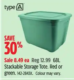 Canadian Tire TYPE A 68L Stackable Storage Tote offer
