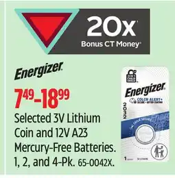 Canadian Tire Energizer Selected 3V Lithium Coin and 12V A23 Mercury-Free Batteries offer