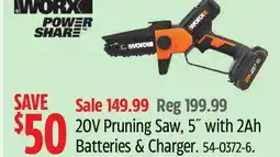 Canadian Tire Worx 20V Pruning Saw, 5 with 2Ah Batteries & Charger offer