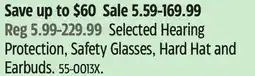 Canadian Tire Selected Hearing Protection, Safety Glasses, Hard Hat and Earbuds offer