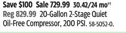 Canadian Tire Dewalt 20-Gallon 2-Stage Quiet Oil-Free Compressor offer