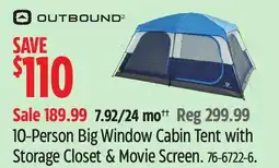 Canadian Tire OUTBOUND 10-Person Big Window Cabin Tent with Storage Closet & Movie Screen offer