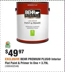Home Depot EXCLUSIVE BEHR PREMIUM PLUS Interior Flat Paint & Primer In One • offer