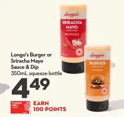 Longo's Burger or Sriracha Mayo Sauce & Dip offer