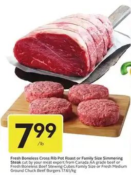 Sobeys Fresh Boneless Cross Rib Pot Roast or Family Size Simmering Steak offer