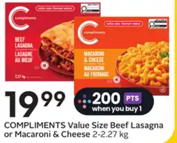 Sobeys COMPLIMENTS Value Size Beef Lasagna or Macaroni & Cheese offer