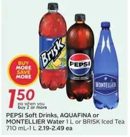 Sobeys PEPSI Soft Drinks, AQUAFINA or MONTELLIER Water 1 L or BRISK Iced Tea offer