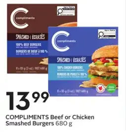 Sobeys COMPLIMENTS Beef or Chicken Smashed Burgers offer