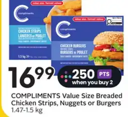 Sobeys COMPLIMENTS Value Size Breaded Chicken Strips, Nuggets or Burgers offer