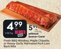 Sobeys Fresh BBQ Whiskey, Maple Chipotle, or Honey Garlic Marinated Pork Loin Back Ribs offer