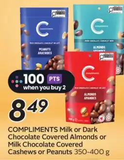 Sobeys COMPLIMENTS Milk or Dark Chocolate Covered Almonds or Milk Chocolate Covered Cashews or Peanuts offer