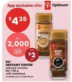No Frills PC INSTANT COFFEE, 80/100 G offer