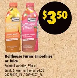 No Frills BOLTHOUSE FARMS SMOOTHIES OR JUICE offer