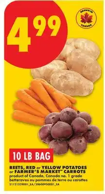 No Frills BEETS, RED OR YELLOW POTATOES OR FARMER'S MARKET CARROTS, 10 LB BAG offer