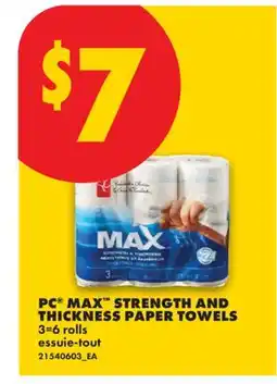 No Frills PC MAX STRENGTH AND THICKNESS PAPER TOWELS, 3=6 ROLLS offer