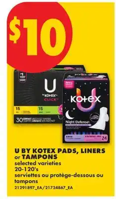 No Frills U BY KOTEX PADS, LINERS or TAMPONS, 20-120's offer