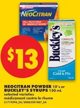 No Frills NEOCITRAN POWDER, 10'S OR BUCKLEY'S SYRUPS offer