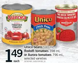 Fortinos UNICO BEANS, 540 ML, RODOLFI TOMATOES, 398 ML OR AURORA TOMATOES, 796 ML offer