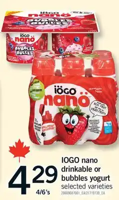 Fortinos IOGO NANO DRINKABLE OR BUBBLES YOGURT, 4/6'S offer