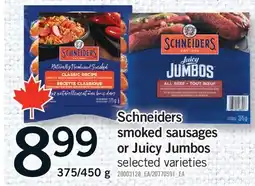 Fortinos SCHNEIDERS SMOKED SAUSAGES OR JUICY JUMBOS, 375/450 G offer