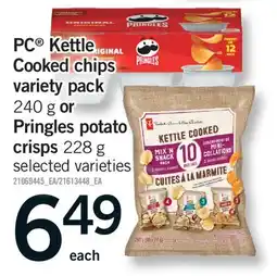 Fortinos PC KETTLE COOKED CHIPS VARIETY PACK, 240 G OR PRINGLES POTATO CRISPS, 228 G offer