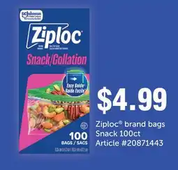 Fortinos ZIPLOC BRAND BAGS SNACK, 100CT offer