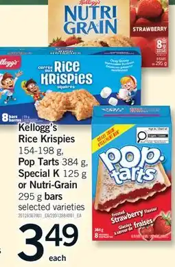 Fortinos KELLOGG'S RICE KRISPIES, 154-198 G, POP TARTS, 384 G, SPECIAL K, 125 G OR NUTRI-GRAIN, 295 G offer