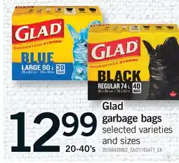 Fortinos GLAD GARBAGE BAGS, 20-40'S offer
