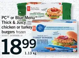 Fortinos PC OR BLUE MENU THICK & JUICY CHICKEN OR TURKEY BURGERS offer