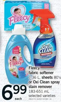 Fortinos FLEECY FABRIC SOFTENER, 1.36 L, SHEETS, 80'S OR OXI CLEAN SPRAY STAIN REMOVER offer