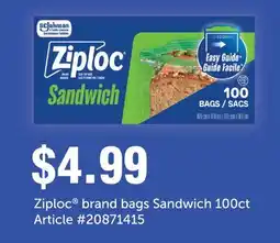 Fortinos ZIPLOC BRAND BAGS SANDWICH, 100CT offer