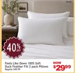 Oxford Mills Feels Like Down 100% Soft Duck Feather Fill 2 pack Pillows offer