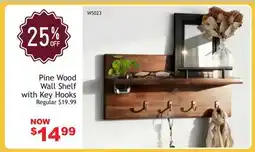 Oxford Mills Pine Wood Wall Shelf with Key Hooks offer
