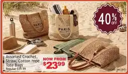 Oxford Mills Assorted Crochet, Straw, Cotton rope Tote Bags offer