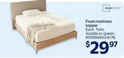 Walmart Foam mattress topper offer