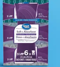 Walmart Great Value 2-ply or 3-ply facial tissues offer