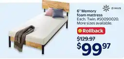 Walmart 6 Memory foam mattress offer