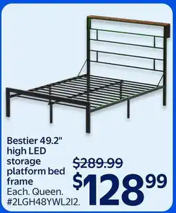 Walmart Bestier 49.2' high LED storage platform bed frame offer