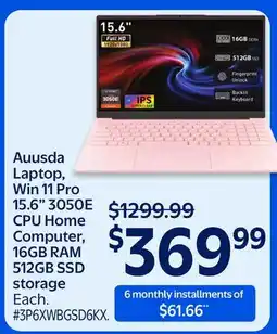 Walmart Auusda Laptop, Win 11 Pro 15.6 3050E CPU Home Computer, 16GB RAM 512GB SSD storage offer