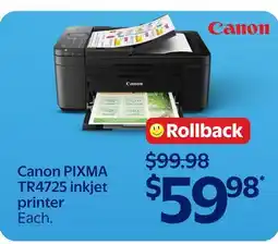 Walmart Canon PIXMA TR4725 inkjet print offer